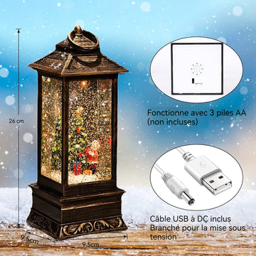 Lanterne boule à neige musicale LED de noël 26x9,5x9,5cm USB lanterne de noel boîte à musique décorations de noël vintage cadeaux
